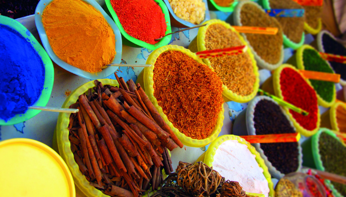Spices and dyes on an Arabian market stall